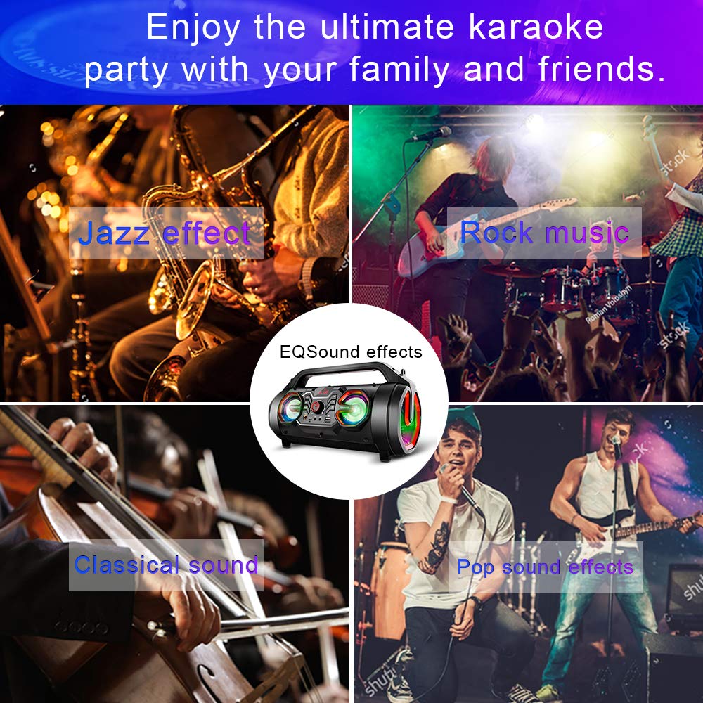 Portable Bluetooth Speaker with Subwoofer, FM Radio, RGB Lights, 30W A449674