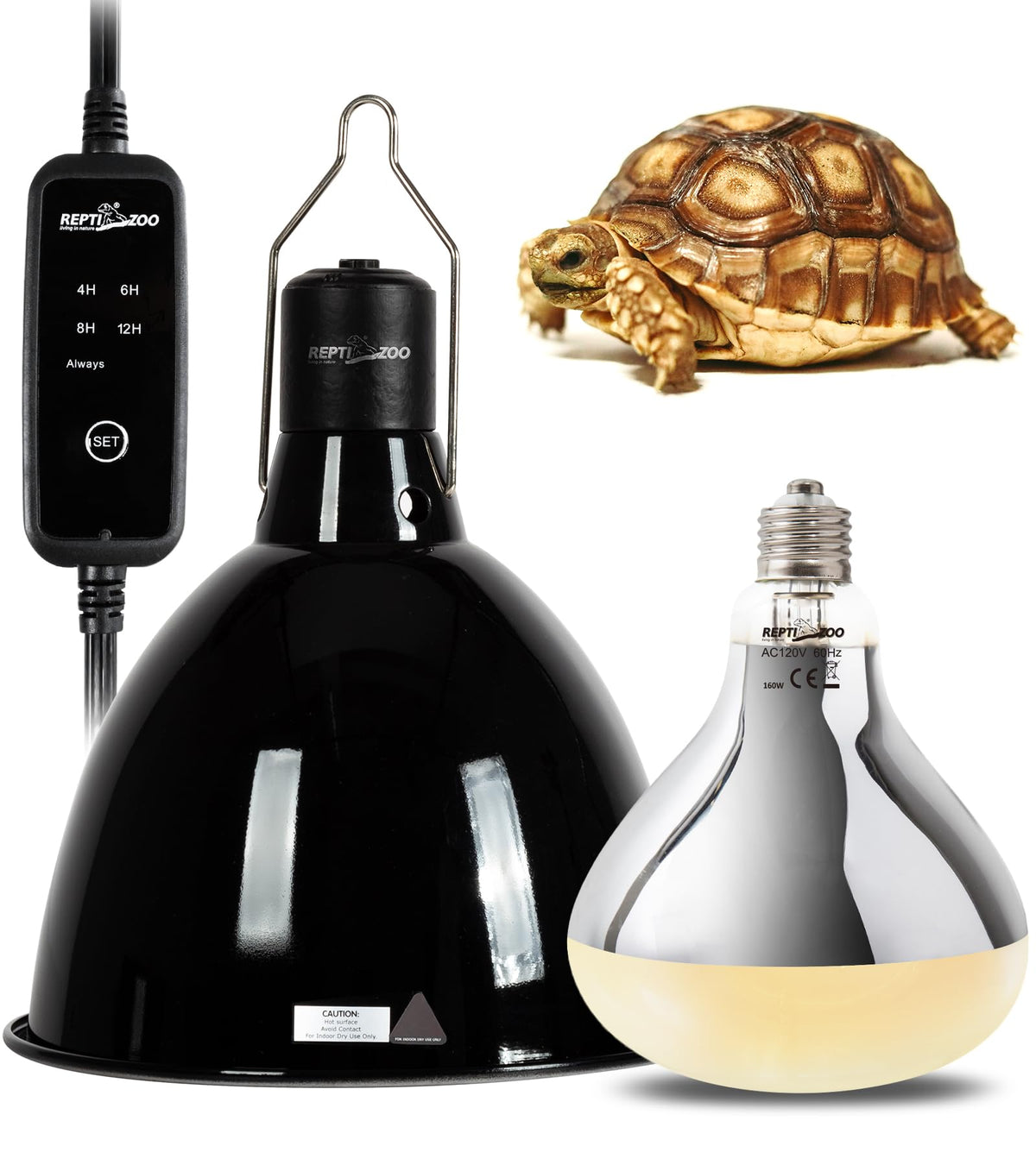 160W Reptile Heat Lamp UVA UVB Bulbs with 8.5 Inch Light Fixture D6491