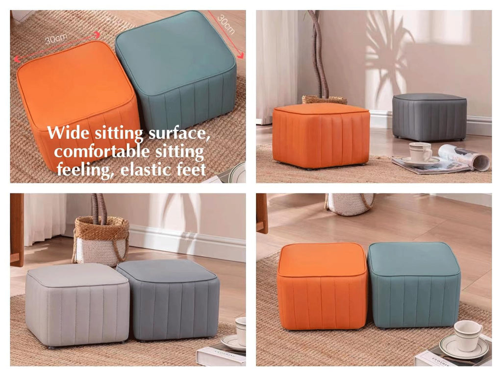 Leather Upholstered Square Footstool B80131