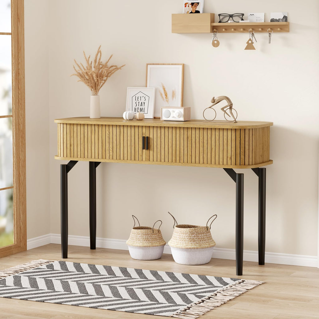 47" Fluted Narrow Console Table with 2 Drawers & Sliding Door L895490