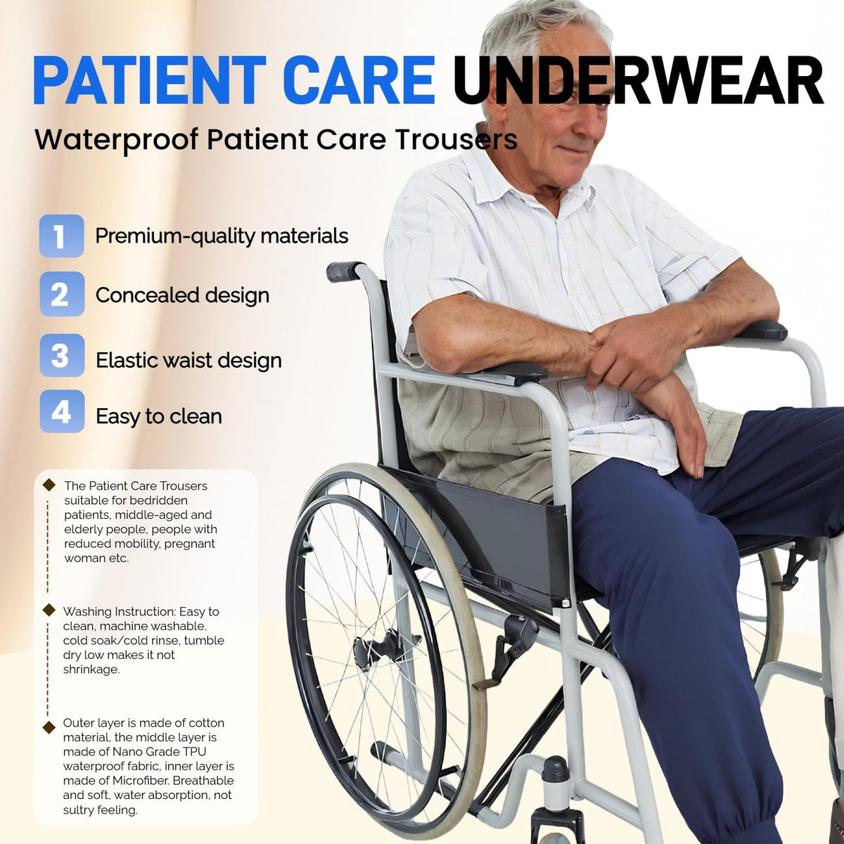 Waterproof Adjustable Incontinence Trousers Blue 3XL B4952