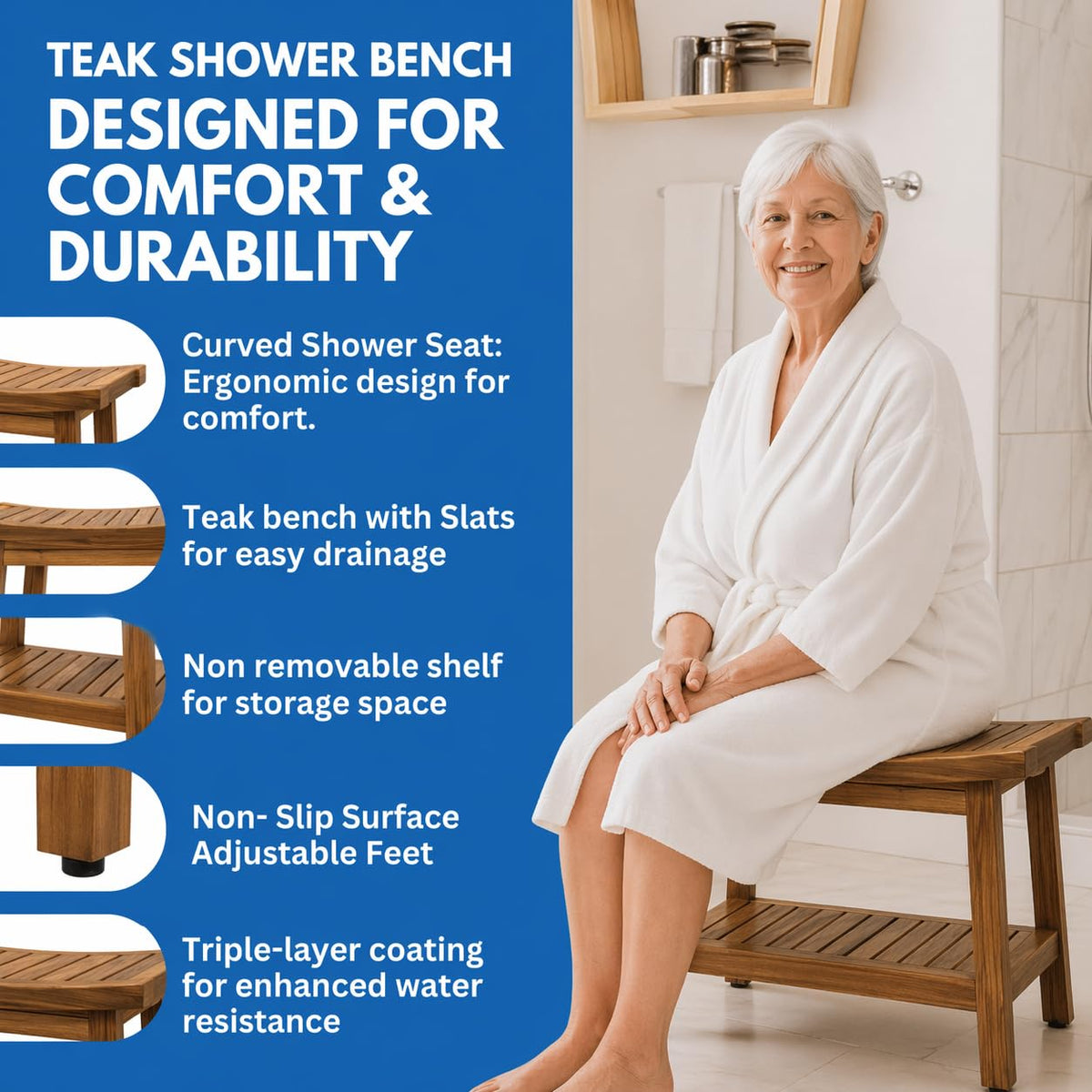 30-Inch Teak Shower Bench Y18324