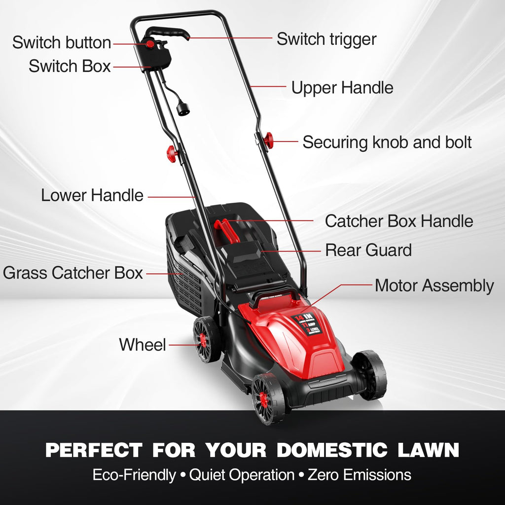 14" Corded Electric Lawn Mower with 3-Position Height Adjustment M500821