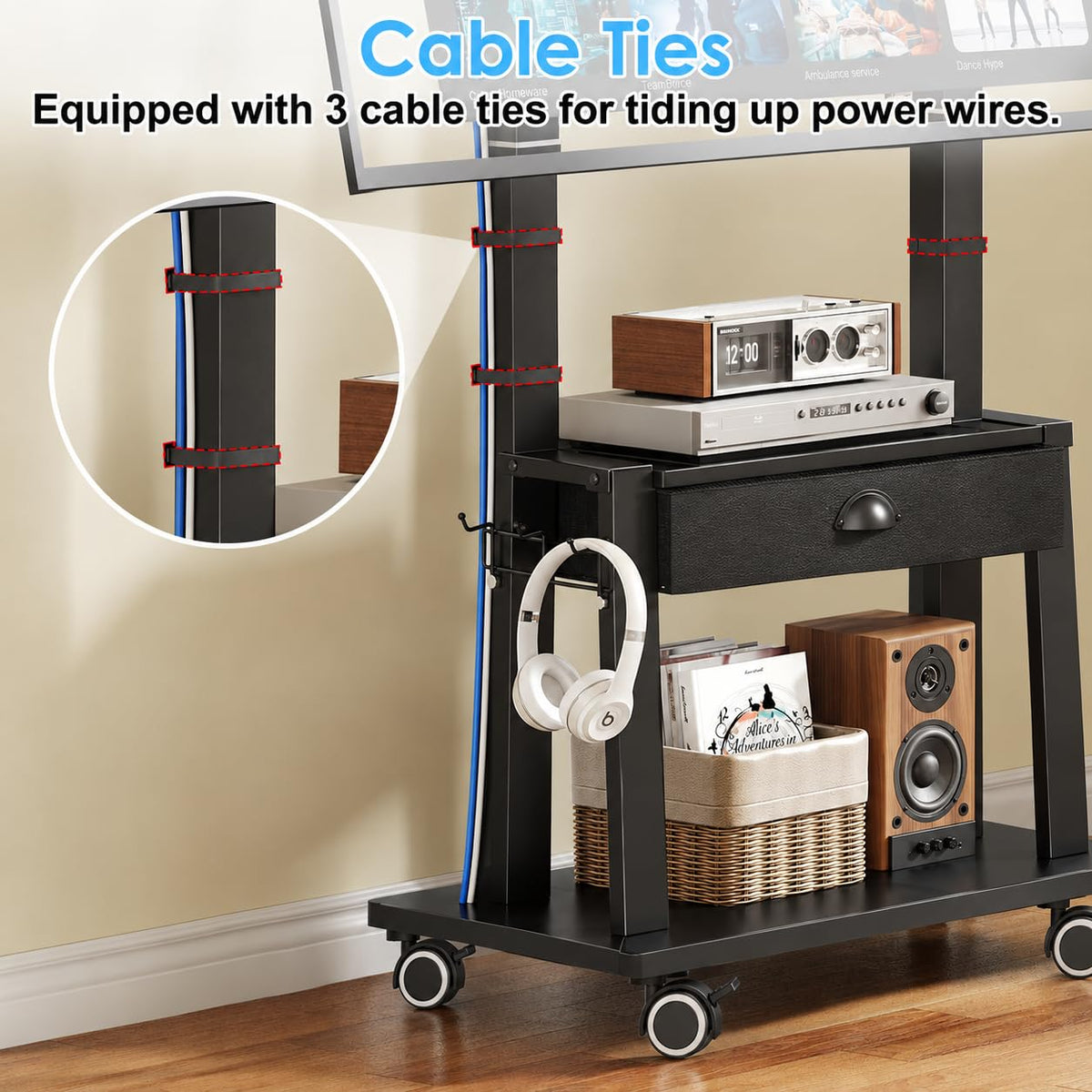 23-60 Inch Mobile TV Stand with Drawer L73046