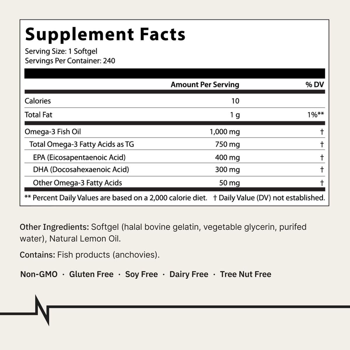 Omega-3 Fish Oil 1000mg 240 Softgels X1237