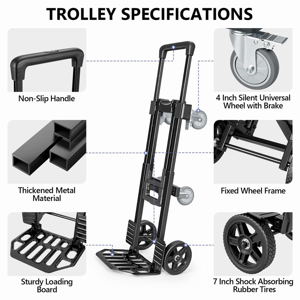 3-in-1 Convertible Dolly Cart 600LB Hand Truck with 6 Wheels Y605