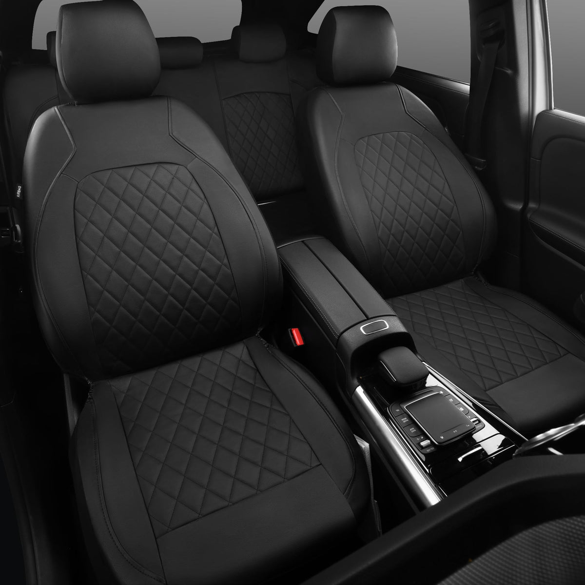Faux Leather Car Seat Covers Full Set, Airbag Compatible, Breathable, All Black H2110