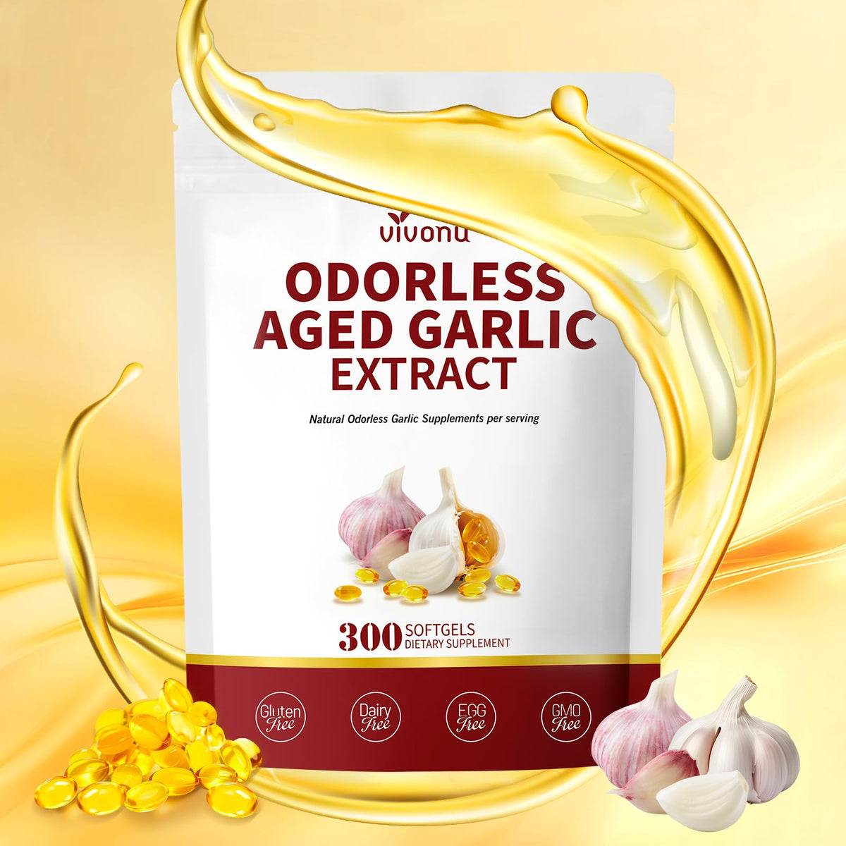 Aged Garlic Extract Capsules, 300 Softgels, Odorless, Gluten Free R169