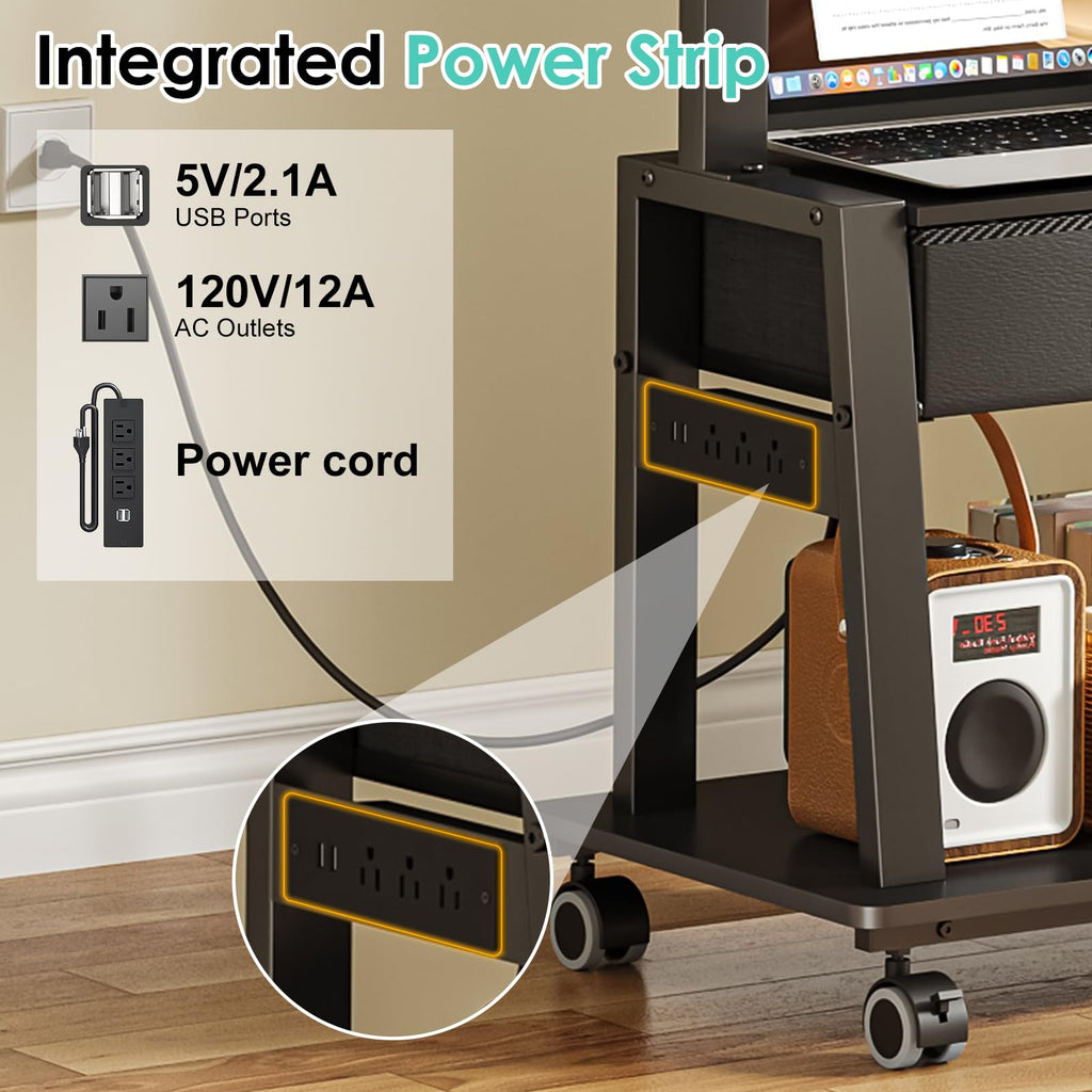 Rolling TV Stand with Power Outlet, Adjustable Height, for 23-60 inch Screens I850061