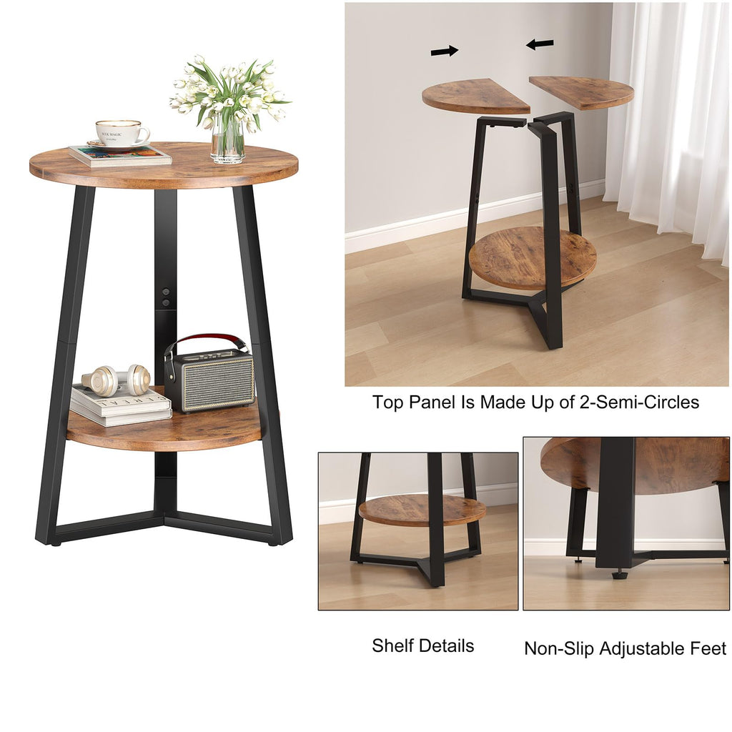Small Round End Table Set of 2, 2 Tier Side Table with Storage Shelf, Rustic Brown X994481