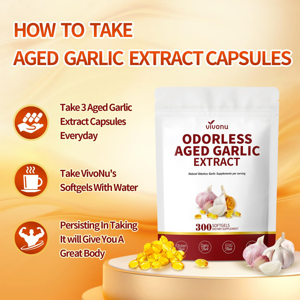 Aged Garlic Extract Capsules, 300 Softgels, Odorless, Gluten Free R169