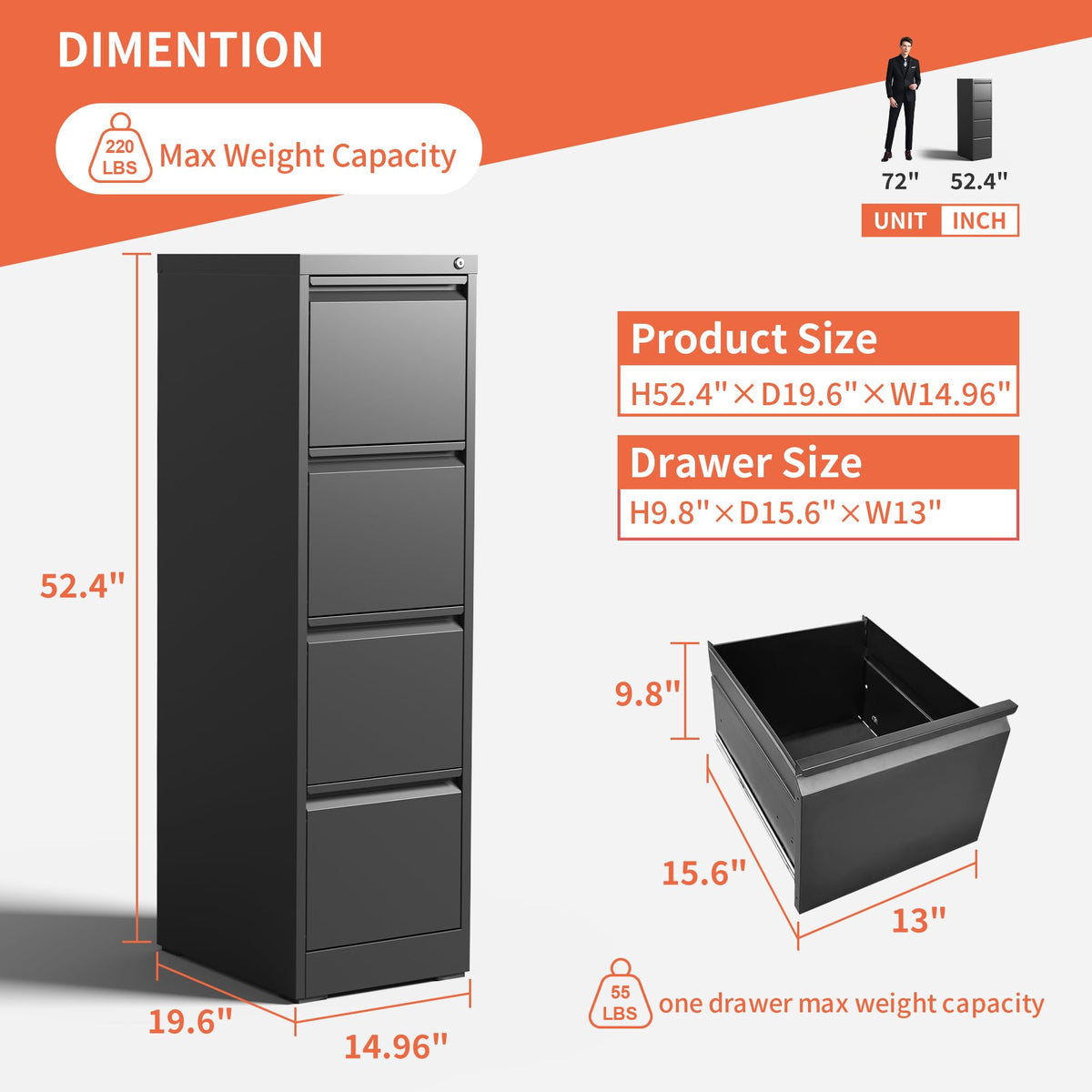 4 Drawer Locking File Cabinet with Wheels I75413