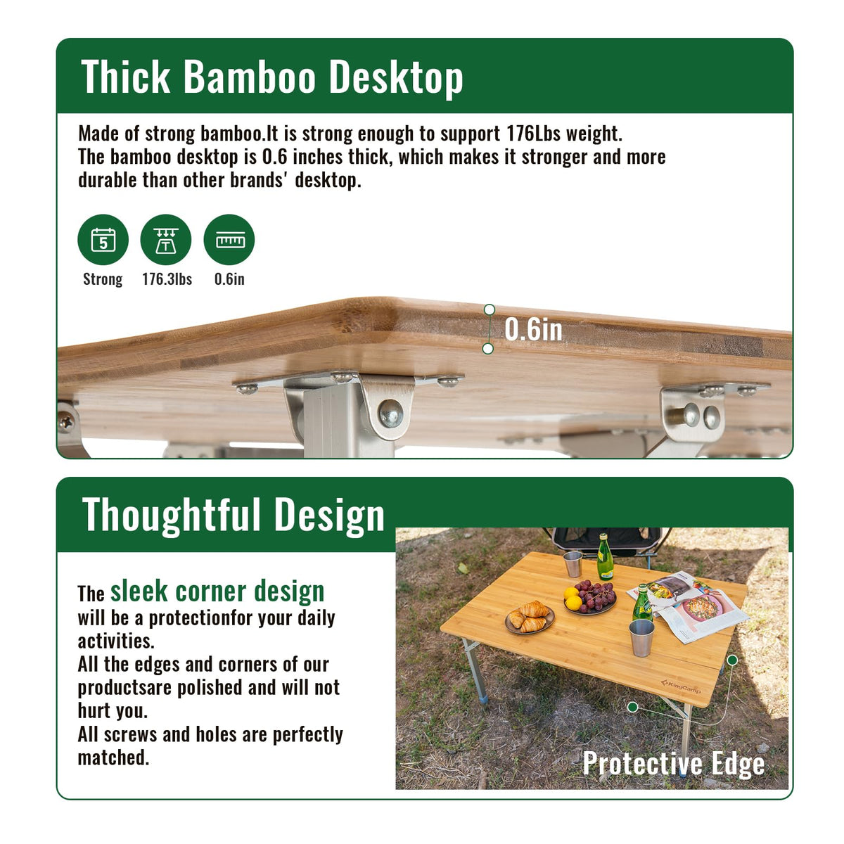 Folding Camping Table Bamboo Adjustable Portable Table C939186