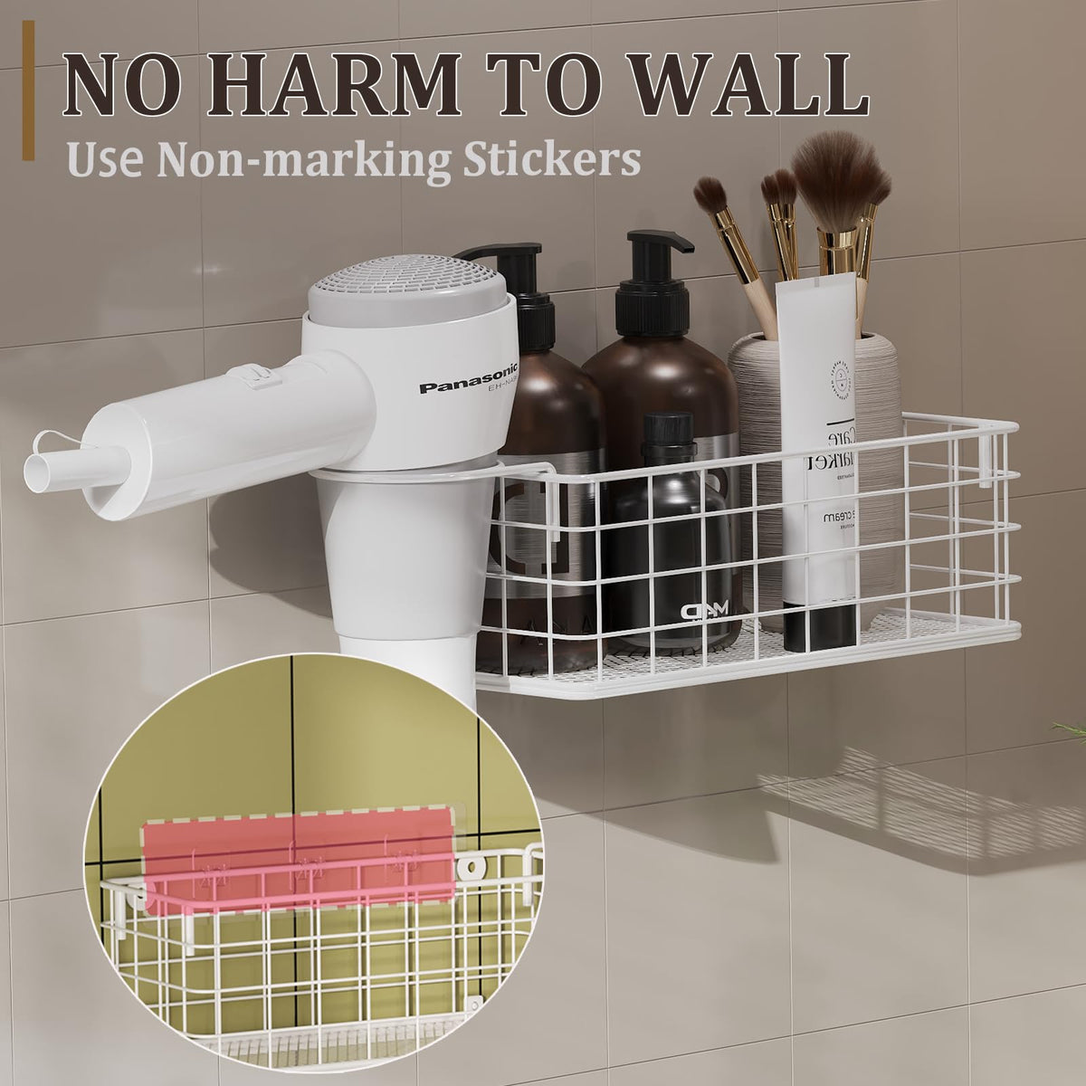 Wall-Mounted Hair Dryer Holder 4-Shelf White L20859