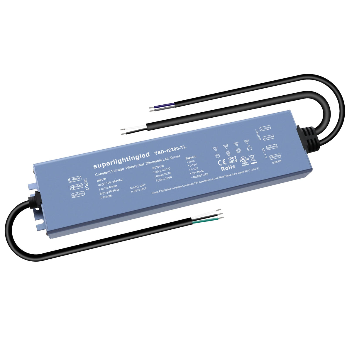 200W 0/1-10V & TRIAC Dimmable Waterproof IP67 12V Low Voltage Transformer D359