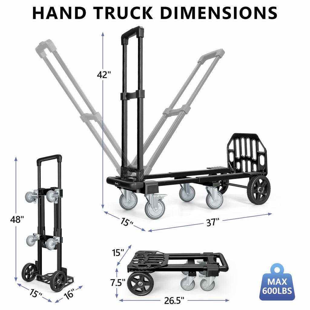 3-in-1 Convertible Dolly Cart 600LB Hand Truck with 6 Wheels Y605