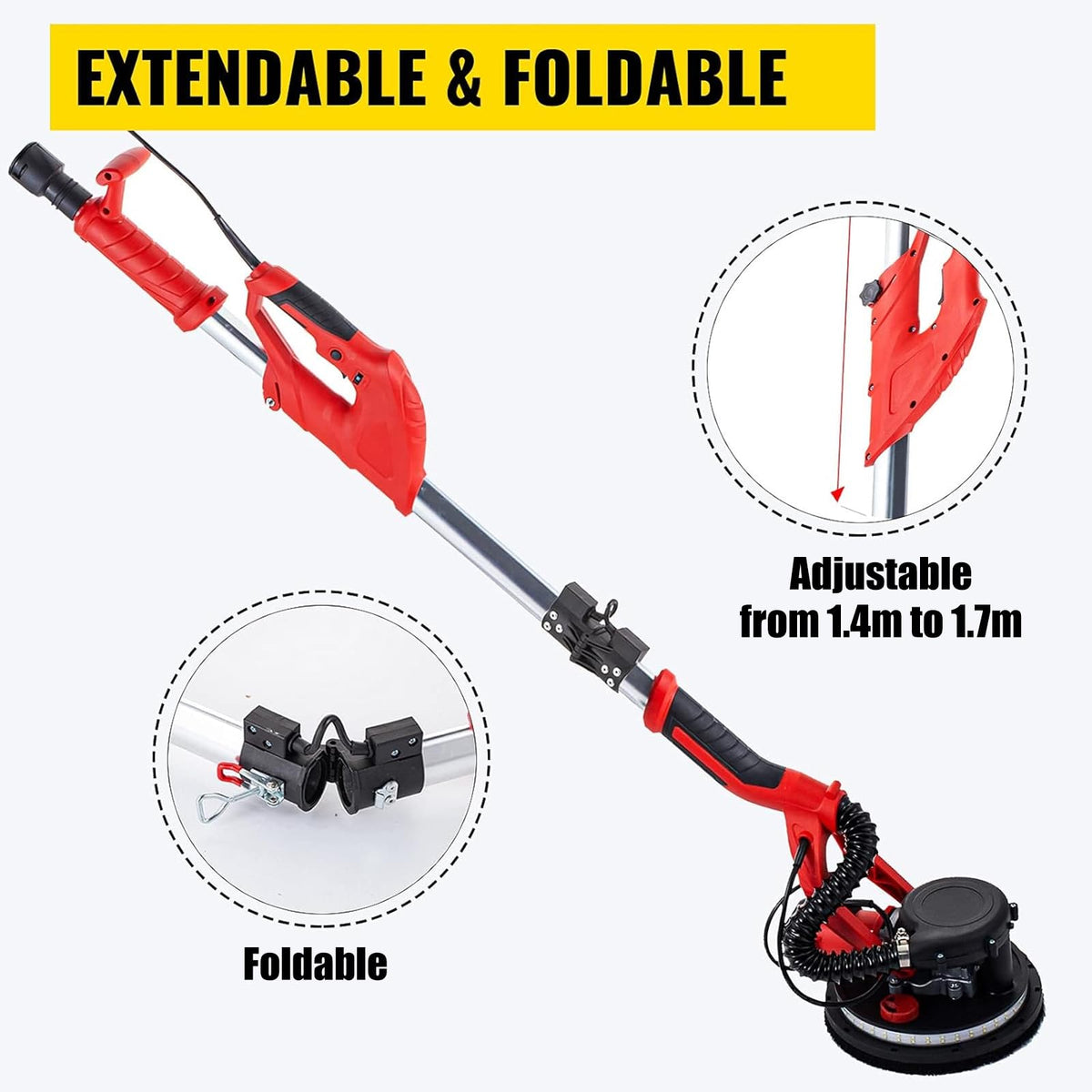 850W Variable Speed Electric Drywall Sander with Vacuum Bag B52348