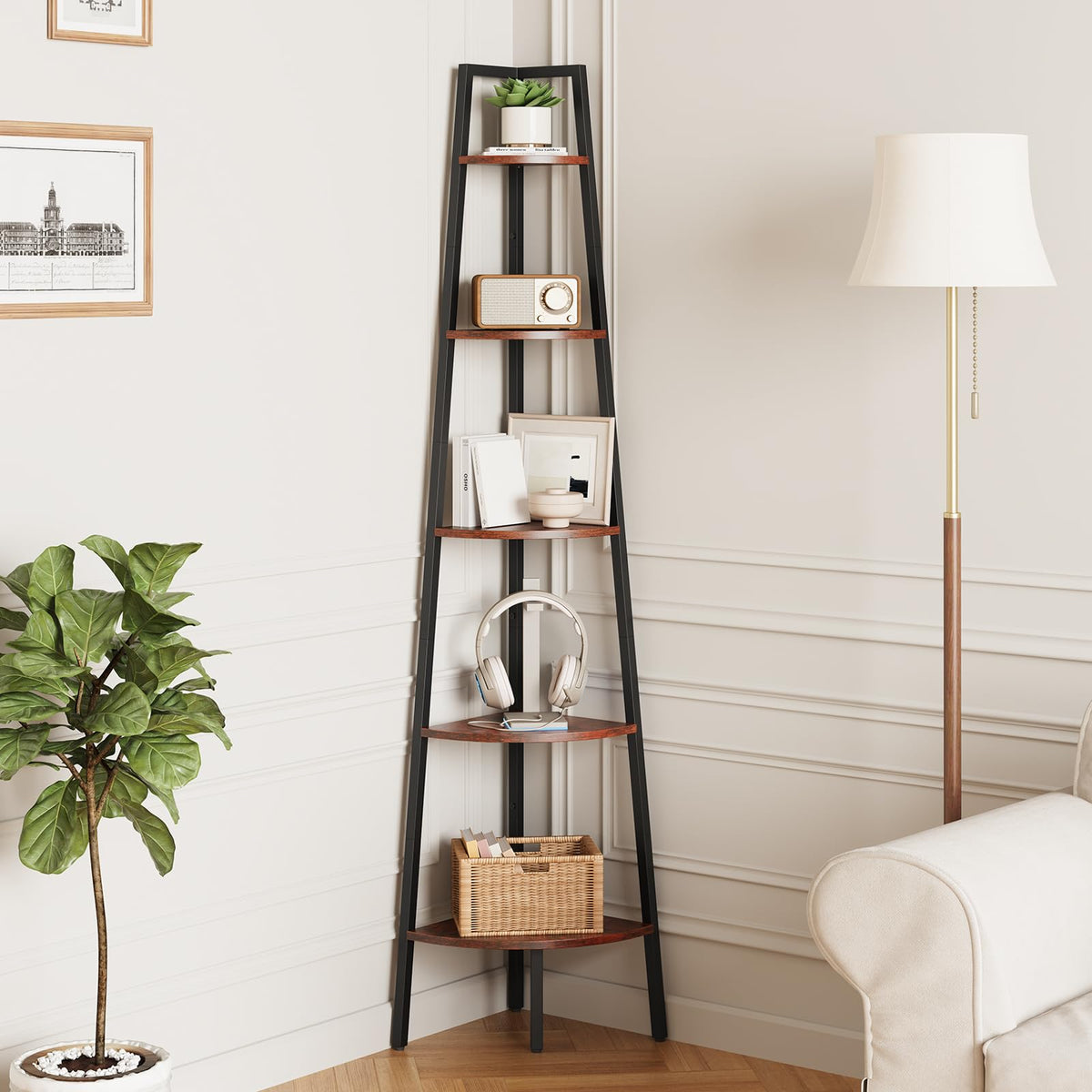 5-Tier Corner Shelf Stand with Metal Frame W756