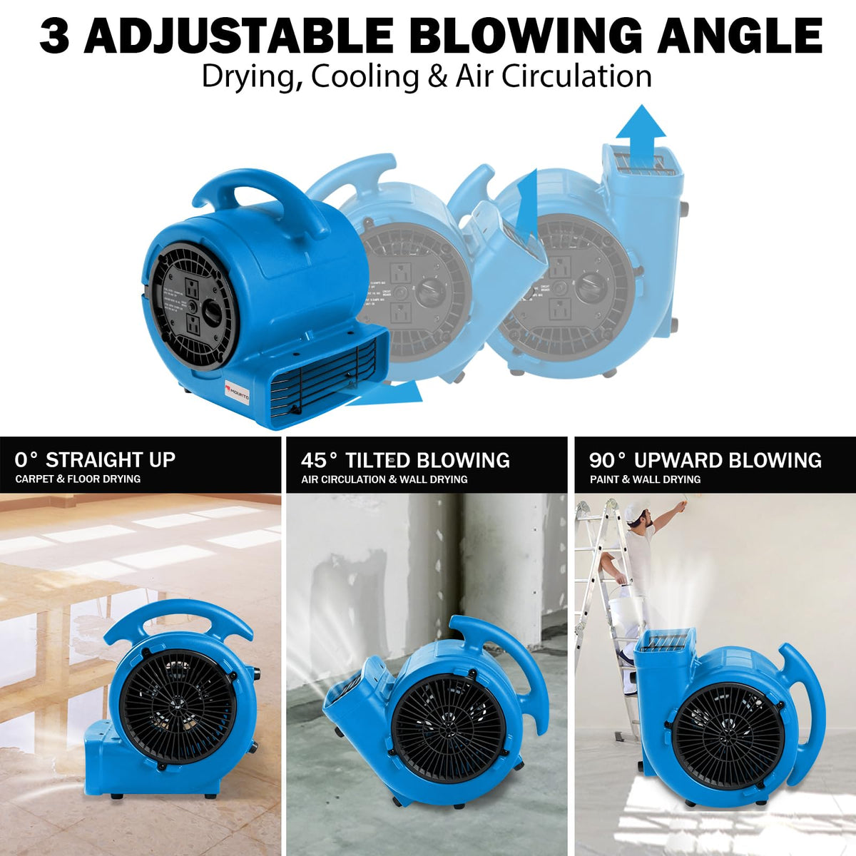 1/5hp 800cfm 3-Speed Air Mover Blower Fan with Dual Outlet Q64520