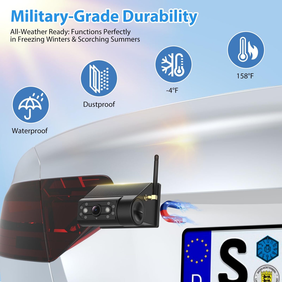 7" Solar Wireless Magnetic Backup Camera H296