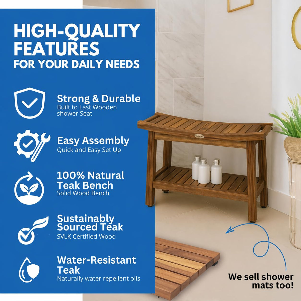 30-Inch Teak Shower Bench Y18324