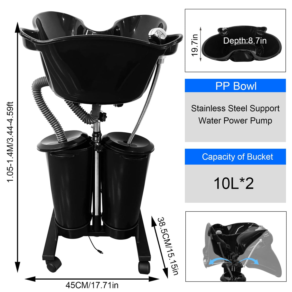 Portable Shampoo Bowl with Electric Pump W598