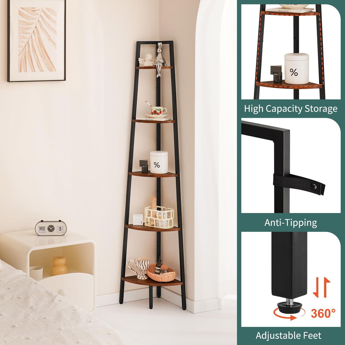 5-Tier Corner Shelf Stand with Metal Frame W756