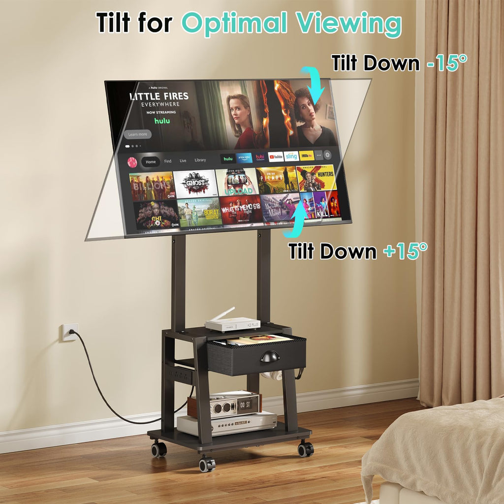 Rolling TV Stand with Power Outlet, Adjustable Height, for 23-60 inch Screens I850061