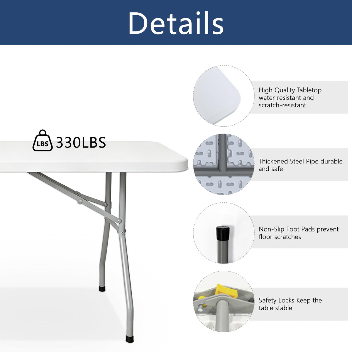 6ft White Folding Table T256