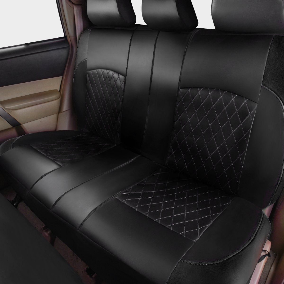 Faux Leather Car Seat Covers Full Set, Airbag Compatible, Breathable, All Black H2110