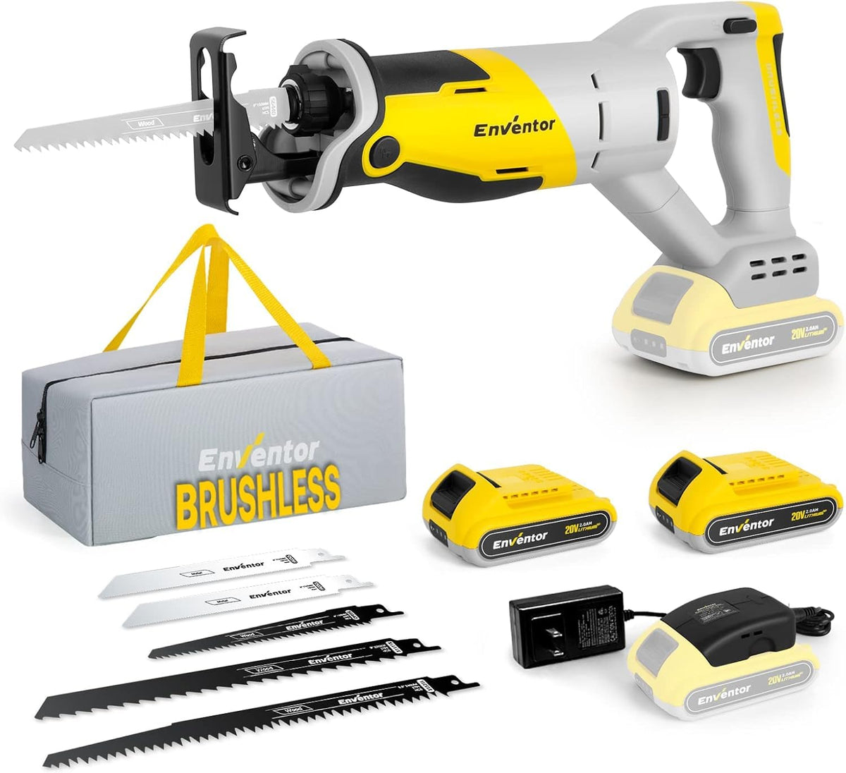 Reciprocating Saw with Brushless Motor, 20V, 2 x 2.0 Ah Batteries I7428