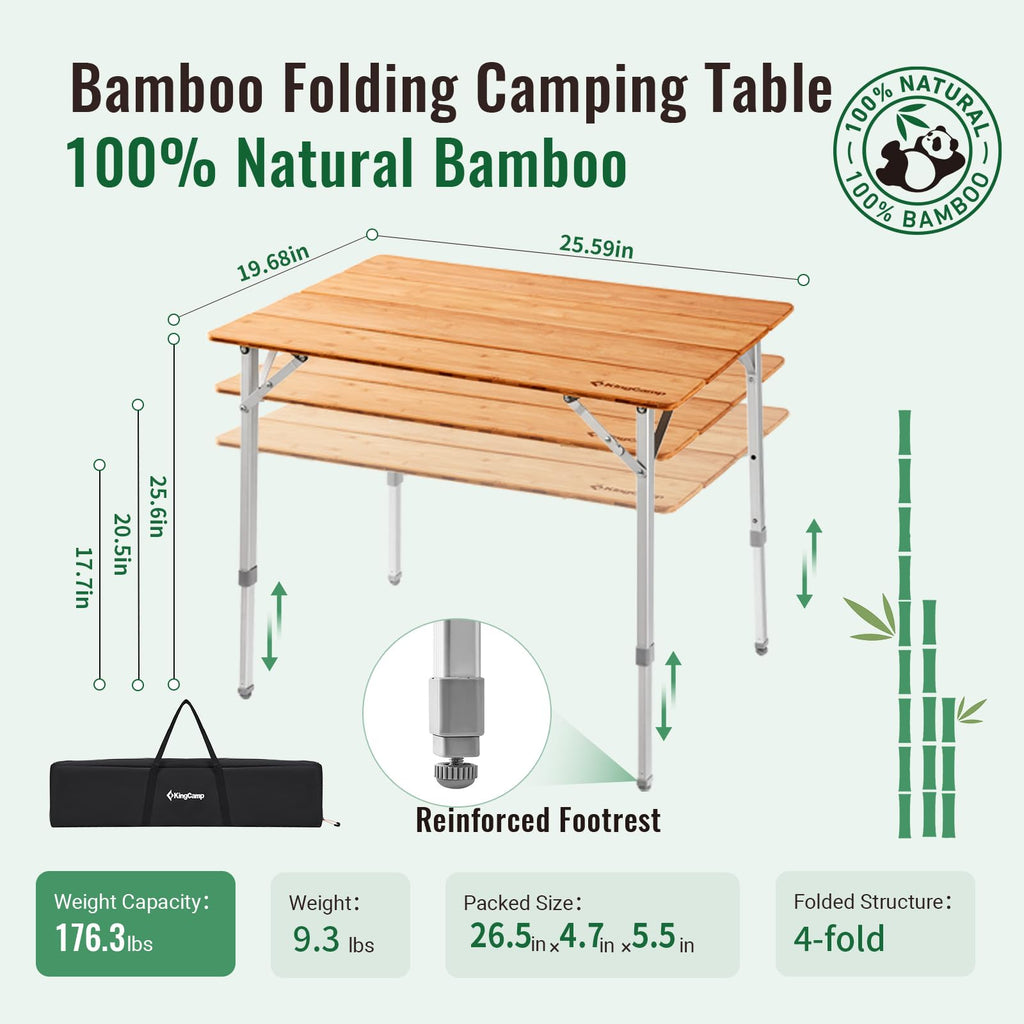 Folding Camping Table Bamboo Adjustable Portable Table C939186