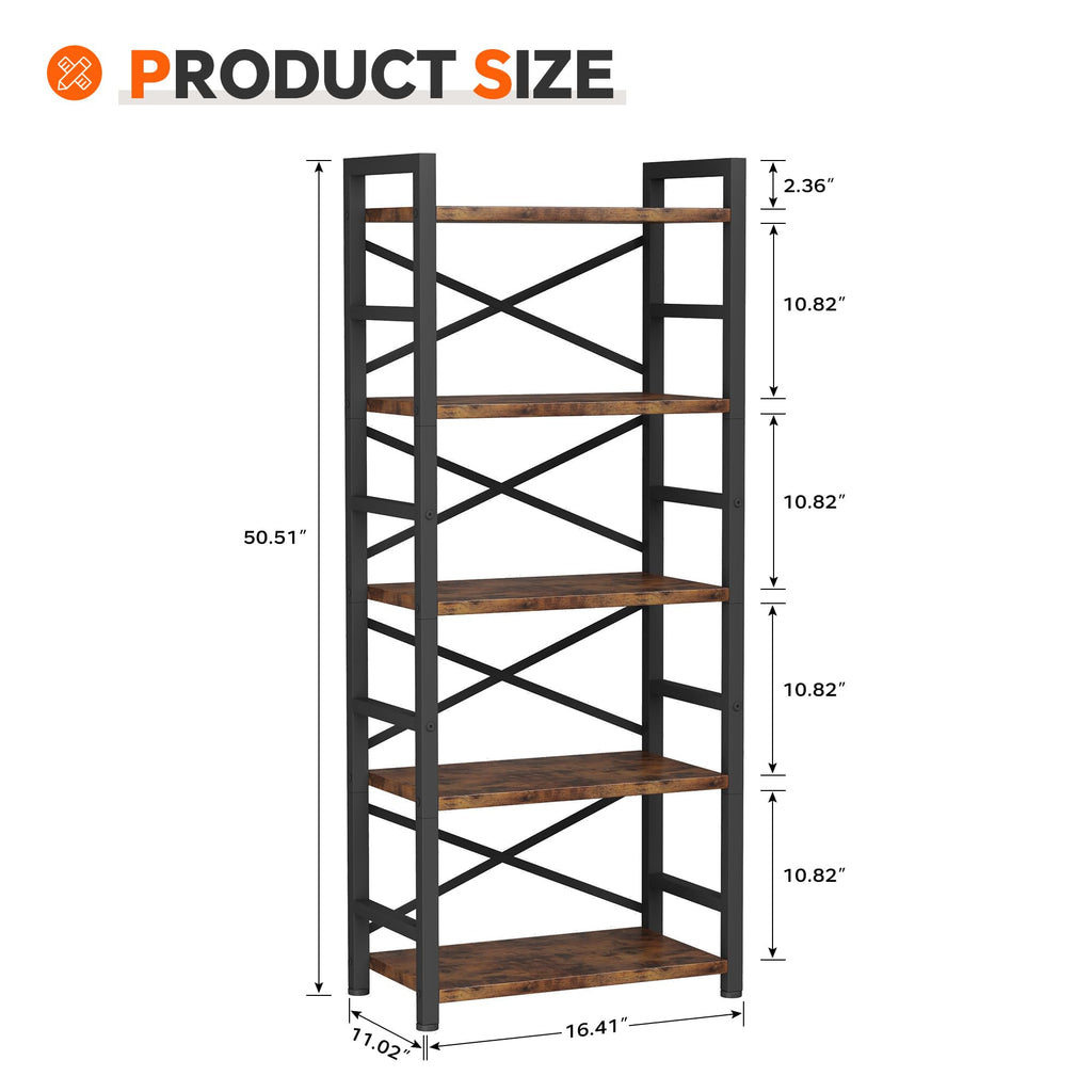 5 Tier Wood and Metal Bookshelf X265861