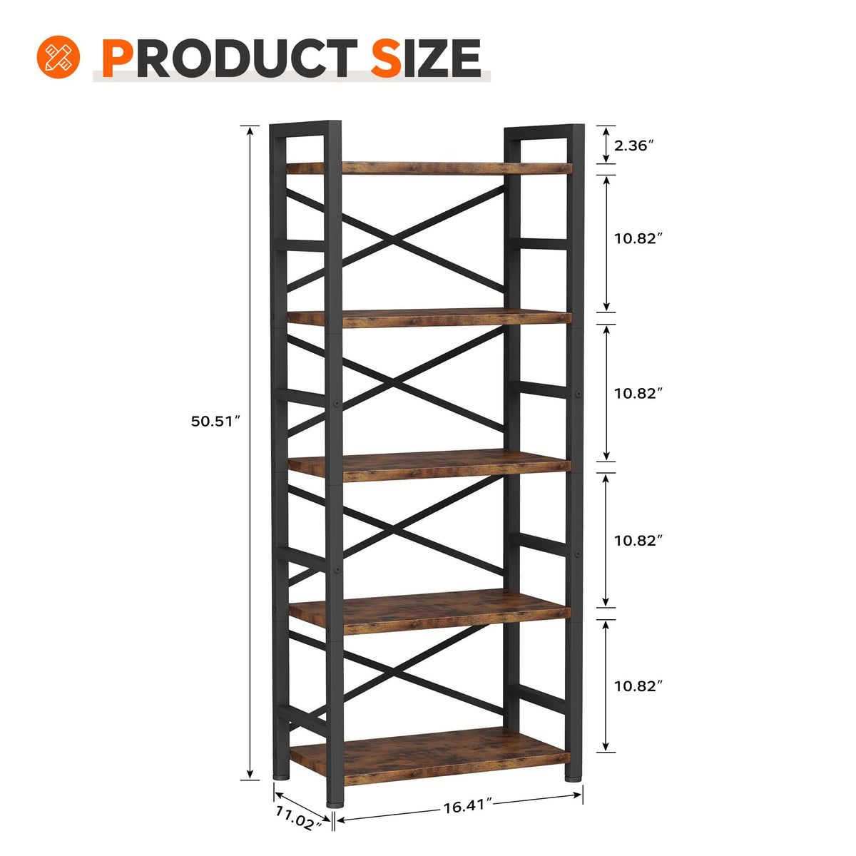 5 Tier Wood and Metal Bookshelf X265861