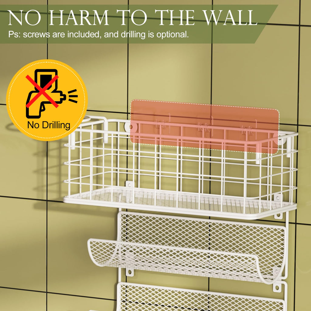 Wall-Mounted Hair Dryer Holder 4-Shelf White L20859