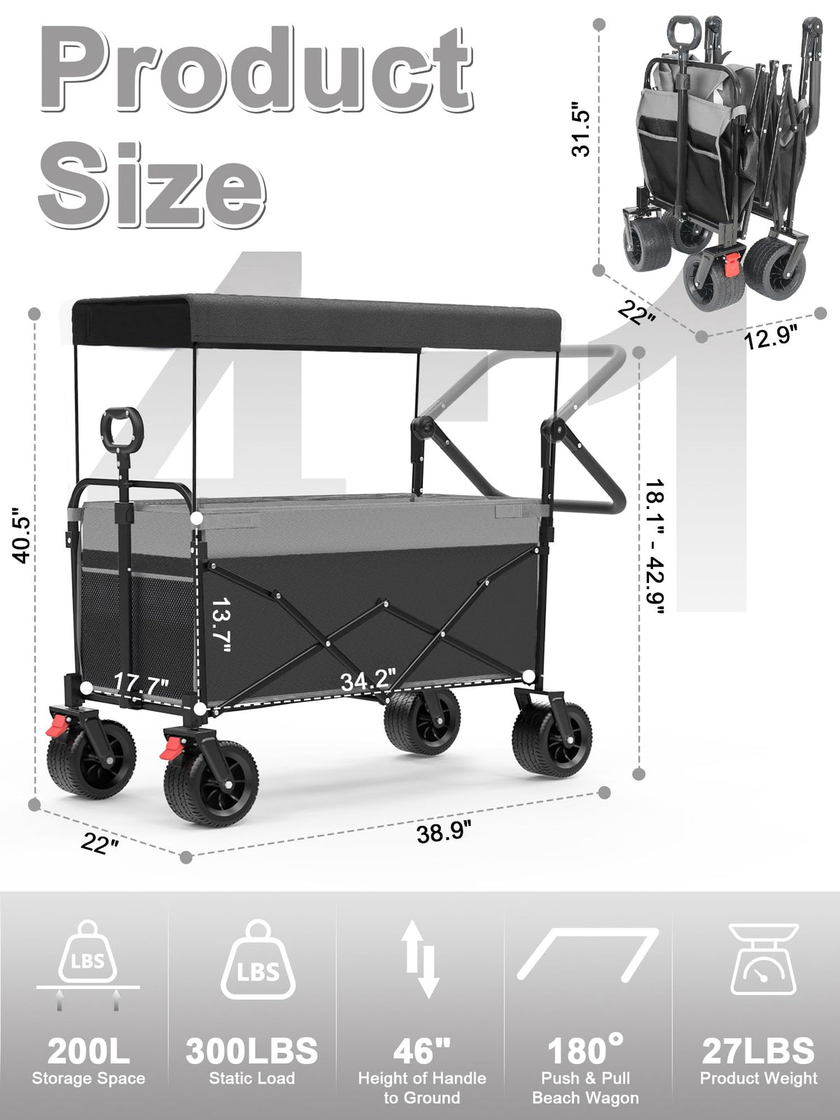 Collapsible Wagon with Canopy Black I498729