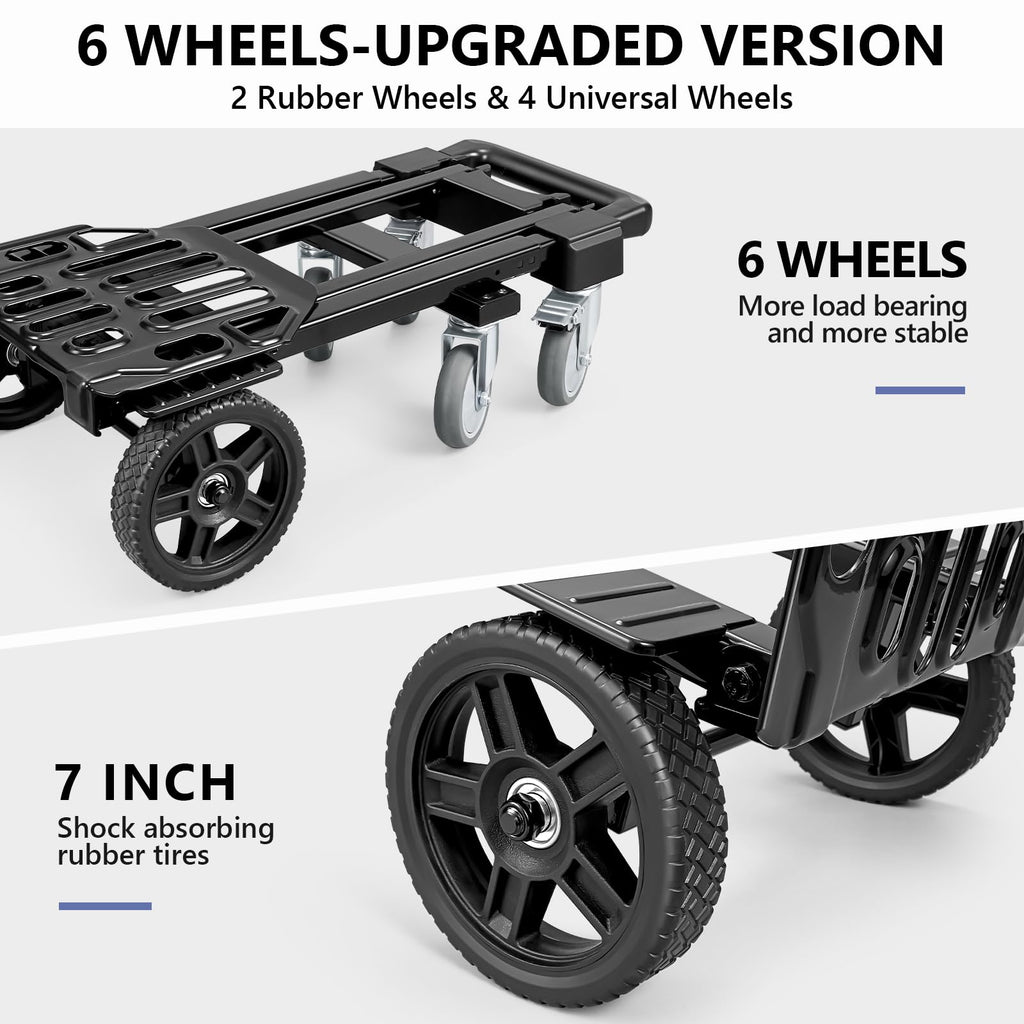 3-in-1 Convertible Dolly Cart 600LB Hand Truck with 6 Wheels Y605
