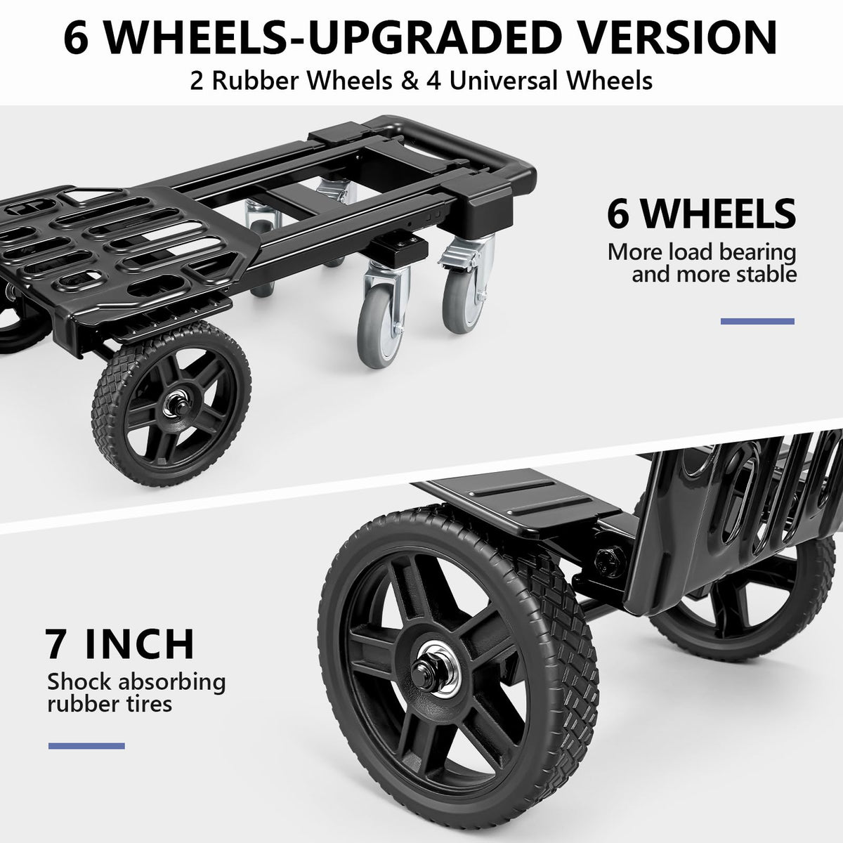3-in-1 Convertible Dolly Cart 600LB Hand Truck with 6 Wheels Y605