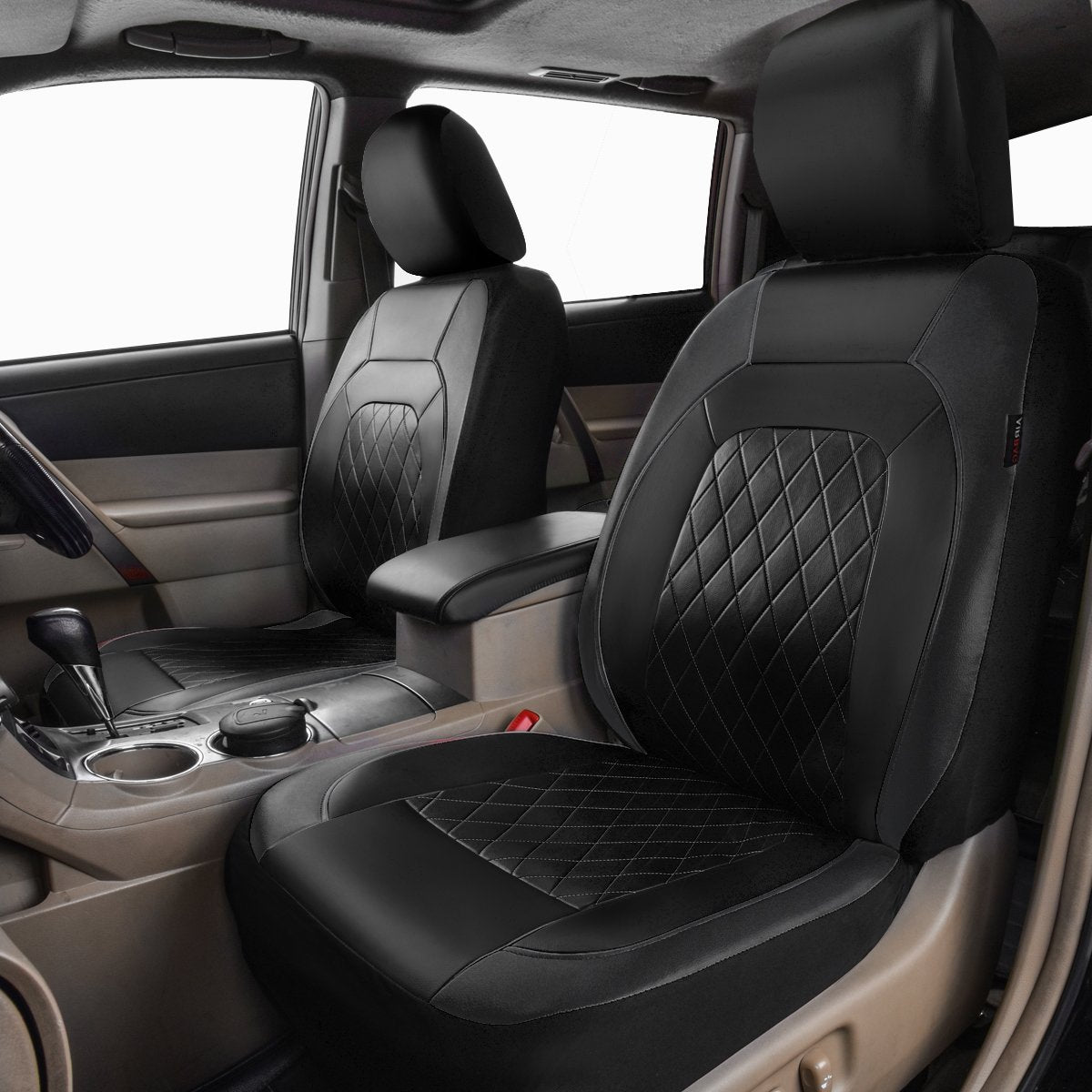 Faux Leather Car Seat Covers Full Set, Airbag Compatible, Breathable, All Black H2110