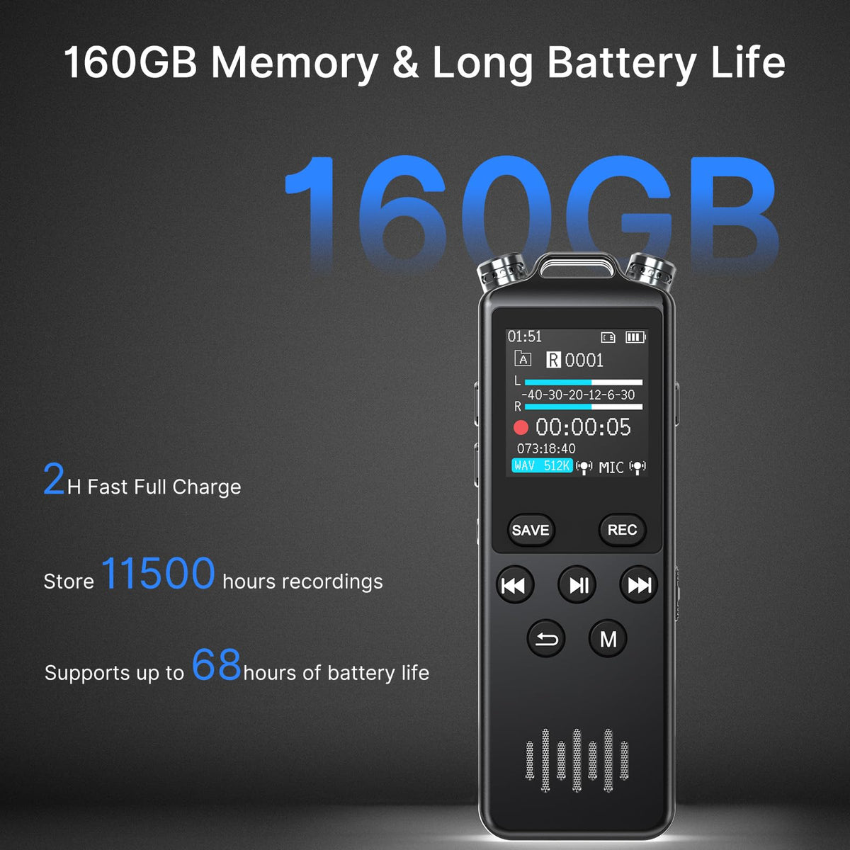 160GB Voice Recorder with Playback H285234