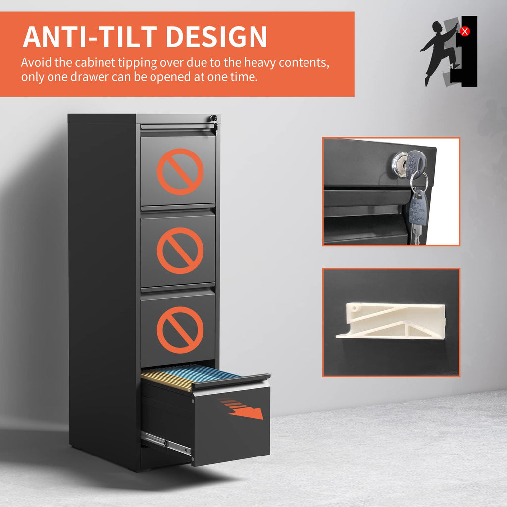 4 Drawer Locking File Cabinet with Wheels I75413