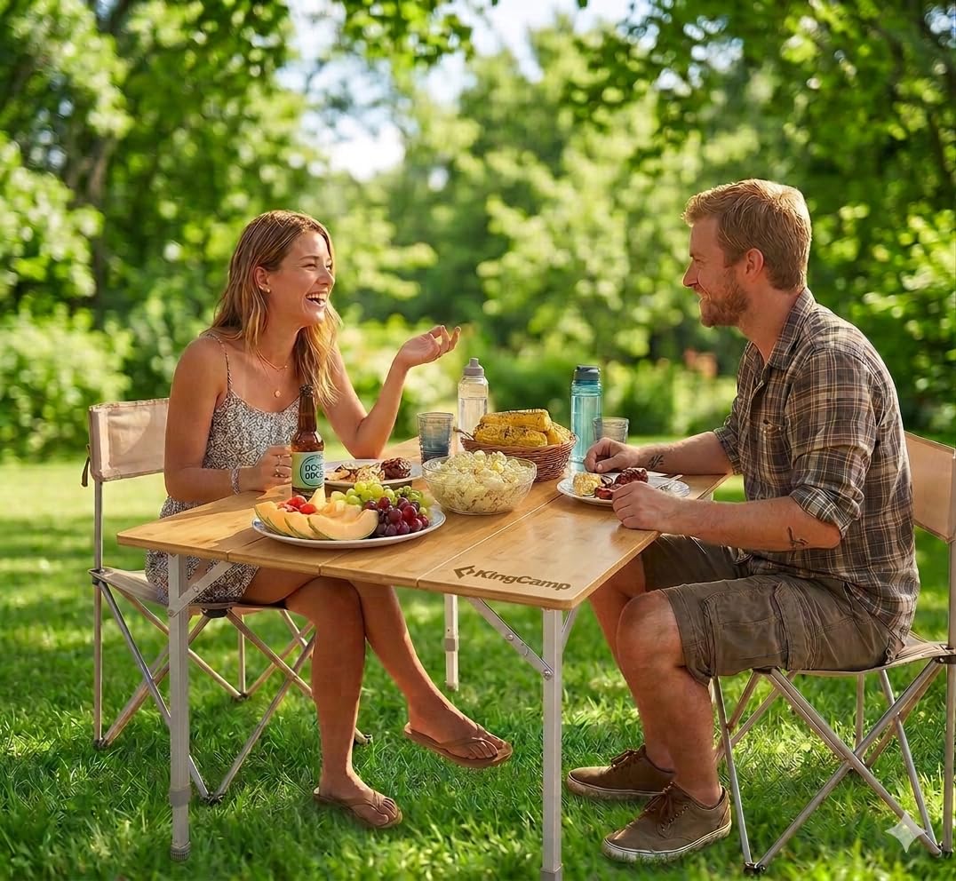 Folding Camping Table Bamboo Adjustable Portable Table C939186