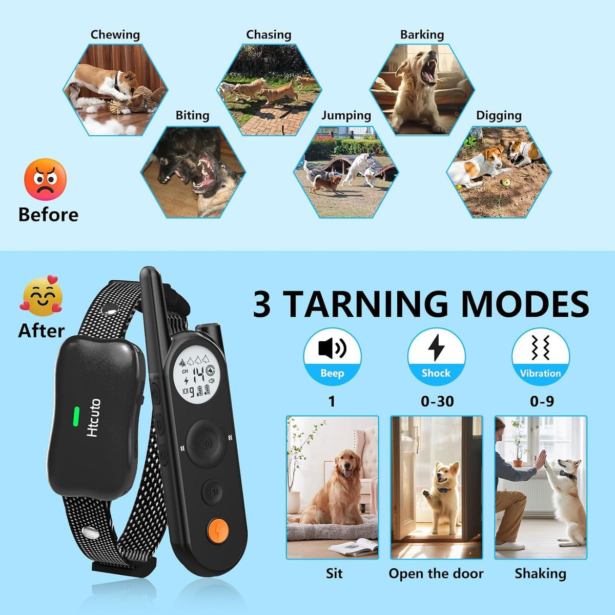 Wireless Dog Fence & Training Collar for 2 Dogs, IPX7 Waterproof, Black A495