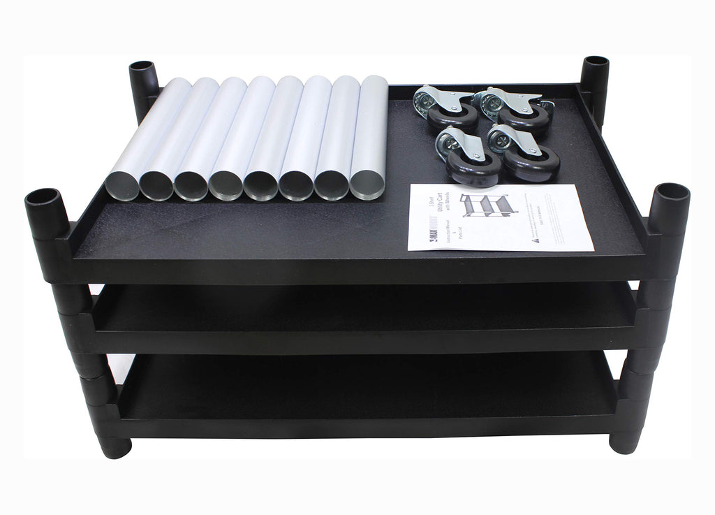 3-Shelf Plastic Utility Cart with Wheels, Black O7481