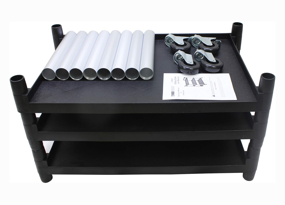 3-Shelf Plastic Utility Cart with Wheels, Black O7481