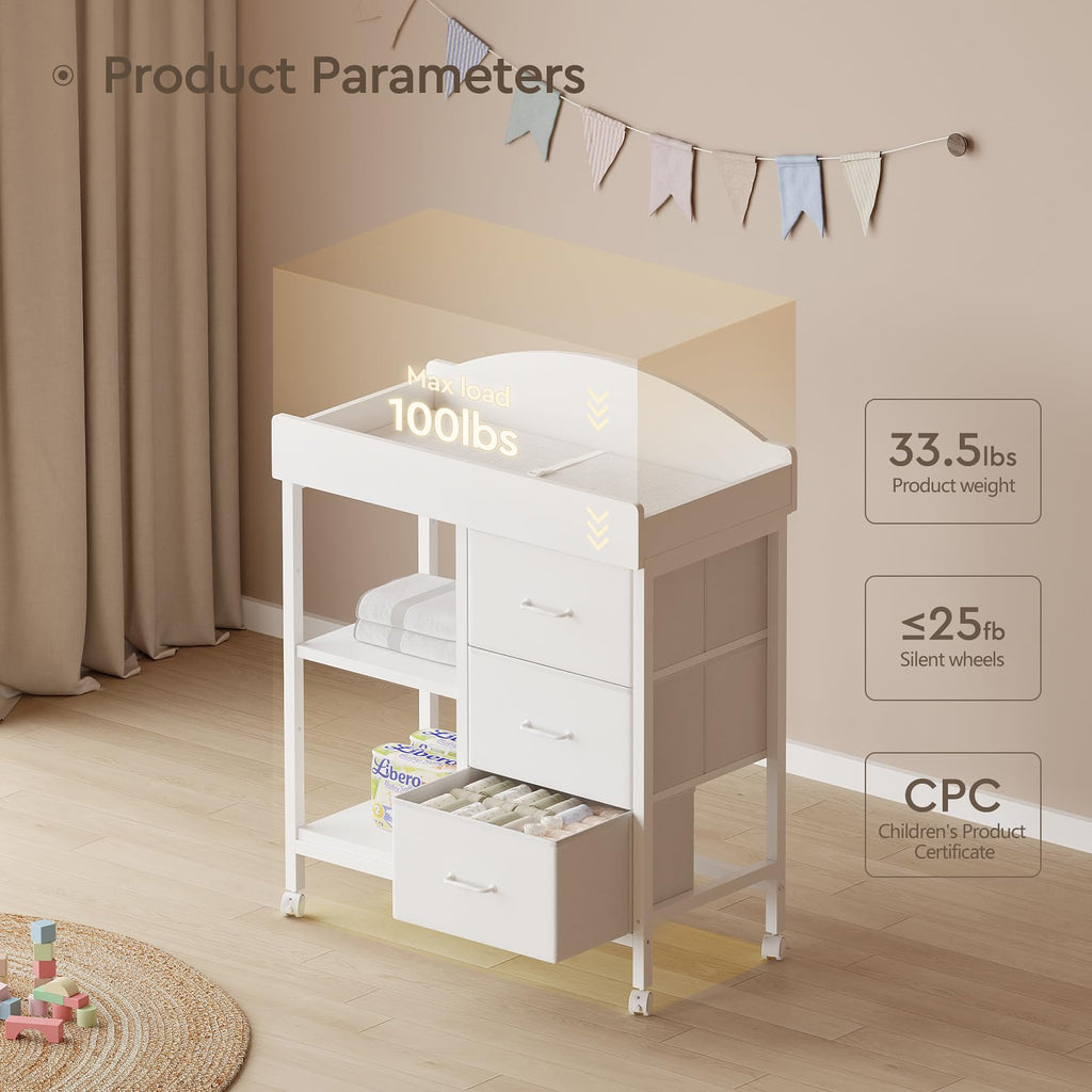 White 3 Drawer 2 Shelf Changing Table P838