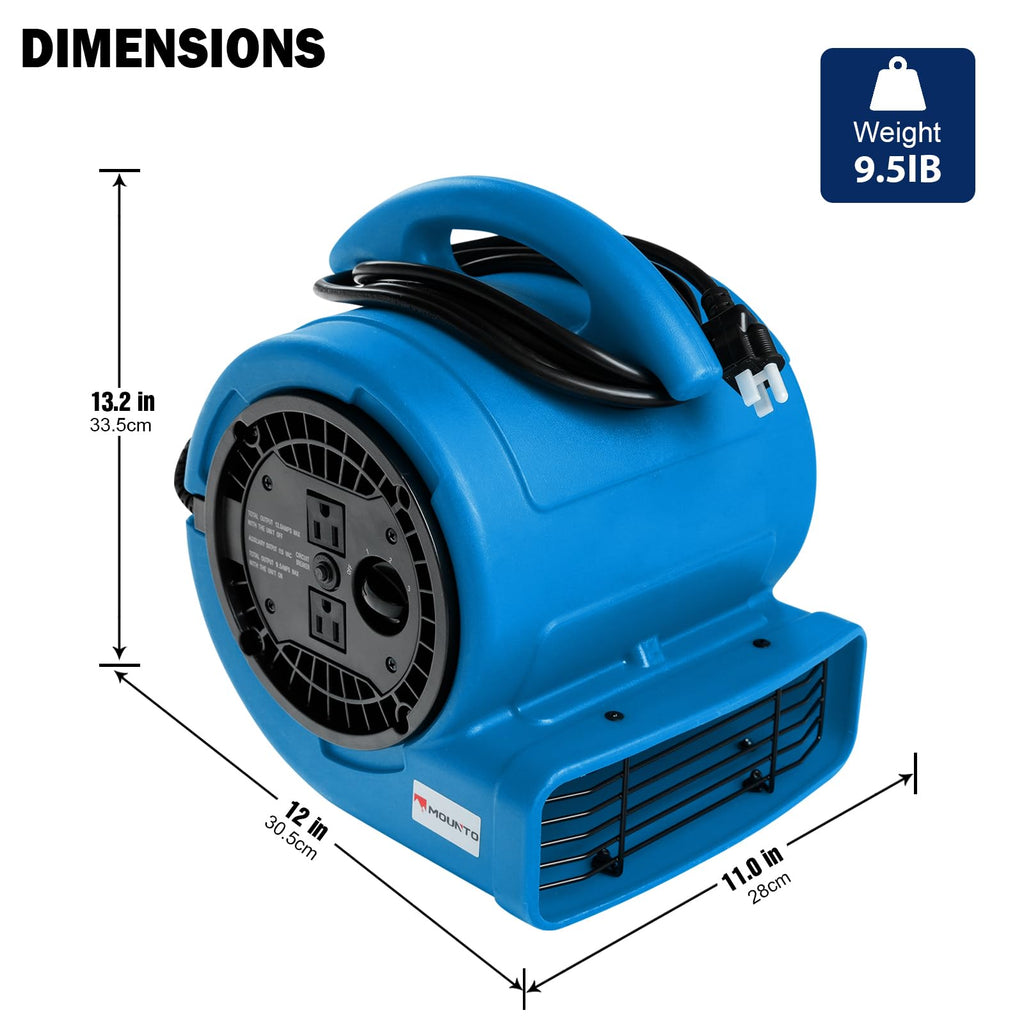 1/5hp 800cfm 3-Speed Air Mover Blower Fan with Dual Outlet Q64520