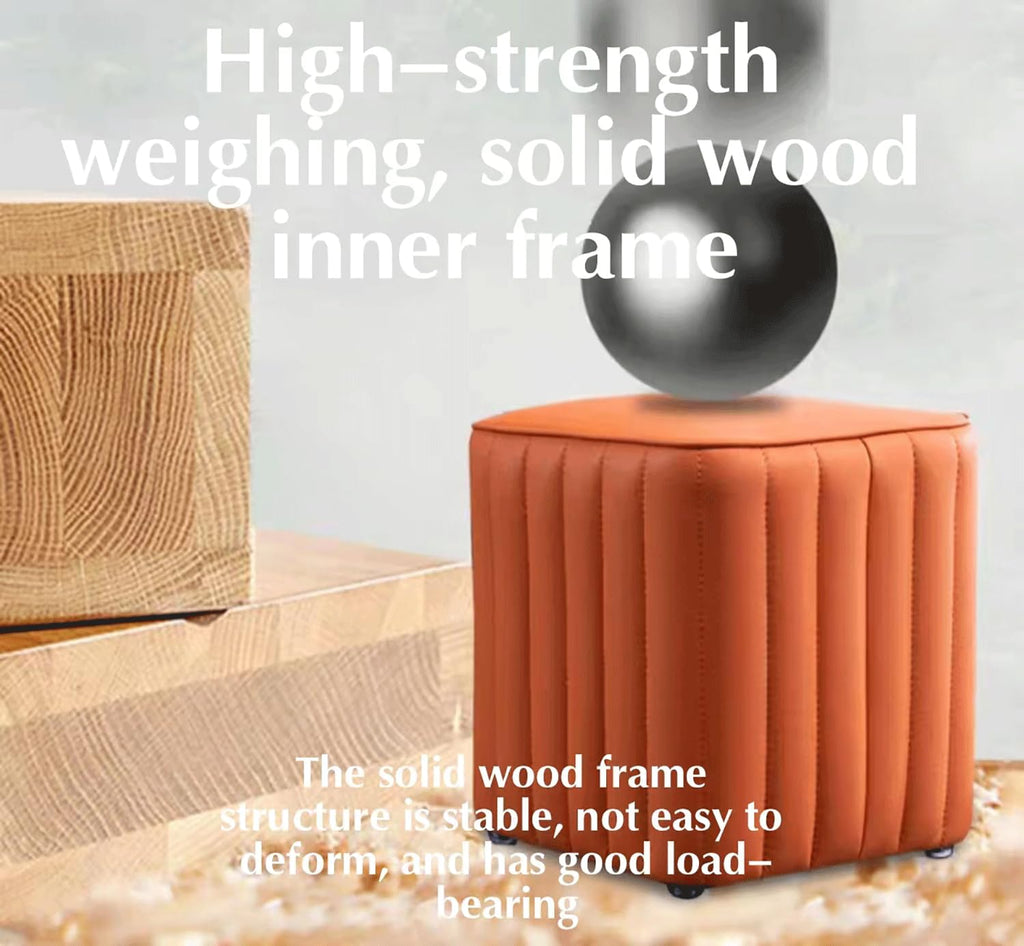 Leather Upholstered Square Footstool B80131