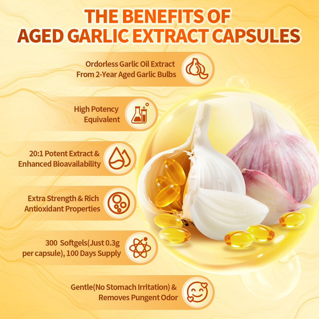Aged Garlic Extract Capsules, 300 Softgels, Odorless, Gluten Free R169