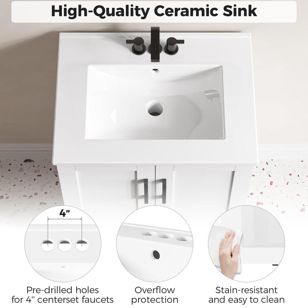 24" White Bathroom Vanity with Sink O618